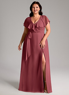 Azazie Lainey Bridesmaid Dresses Merlot A-Line with Pockets Chiffon Dress image10