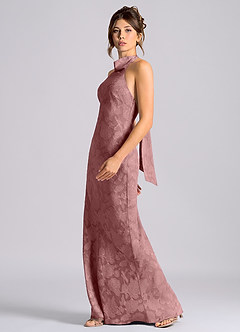 Azazie Velli Vestidos de damas de honor Vestido de Rosa Polvorienta de Devorado Floral de Corte Sirena con Cuello Alto image3