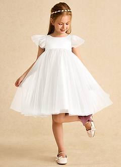 Azazie Munchkin Flower Girl Dresses Ivory Amethyst A-Line Bow Tulle Dress image3