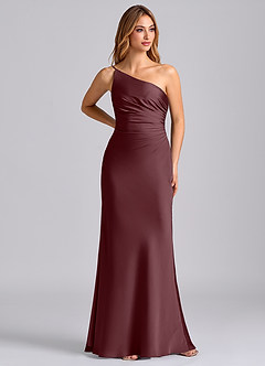 Azazie Marseli Bridesmaid Dresses Sangria Mermaid One Shoulder Stretch Satin Dress image1