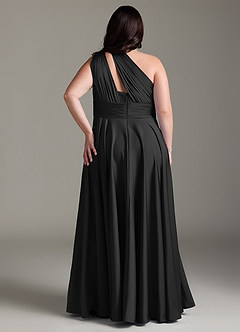 Azazie Charlize Bridesmaid Dresses Black A-Line One Shoulder Stretch Satin Dress image10