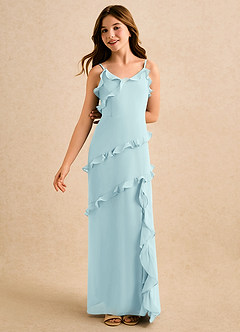 Azazie Lola Girls Formal Flower Girl Dresses Sea Glass A-Line Ruched Chiffon Dress image1