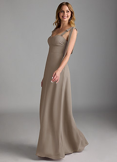 Azazie Lizet Robes de demoiselle d'honneur Robe Trapèze en Mousseline de soie Encolure en Forme de Cœur Taupe image4