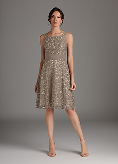 Azazie Beth Mother of the Bride Dresses Taupe Champagne A-Line Scoop Sequins Chiffon Dress image6