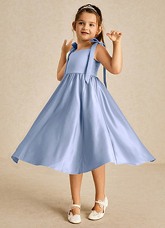 Azazie Chelsie Flower Girl Dresses Ice A-Line Bow Matte Satin Dress image3