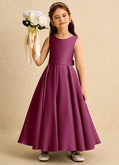 Azazie Mapel vestidos de niña de las flores Vestido de Mora de Satin Mate de Princesa con Plisado image4