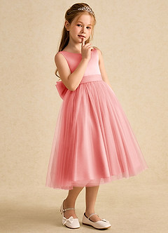 Azazie Winnie Flower Girl Dresses Coral Ball-Gown Bow Tulle Dress image6