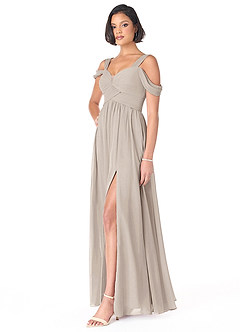 Azazie Lianne Bridesmaid Dresses Frost A-Line Off the Shoulder Chiffon Dress image3