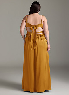 Azazie Zeya Bridesmaid Dresses Butterscotch A-Line Pleated Stretch Satin Dress image10