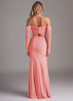 Azazie Hallie Bridesmaid Dresses Coral Mermaid Long Sleeve Chiffon Dress image8