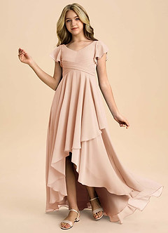 Azazie Caria Junior English Rose A-Line Pleated Chiffon Dress image1