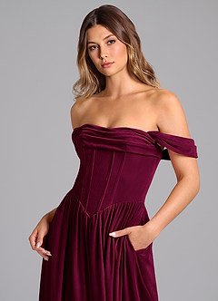 Azazie Hattie Bridesmaid Dresses Cabernet A-Line Ruched Velvet Dress image2