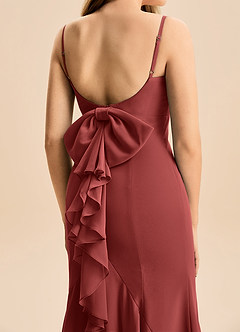 Azazie Lioren Junior Vestido Terracota de Gasa de Corte Sirena con Lazo image6