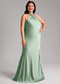 Azazie Lorena Robes de demoiselle d'honneur Robe Sirène en Satin extensible Plissée Agave image4