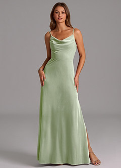 Azazie Olaine Robes de demoiselle d'honneur Robe Trapèze en velours Plissée Vert Sauge image3