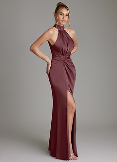 Azazie Gracelynn Bridesmaid Dresses Sangria Sheath Pleated Stretch Satin Dress image7