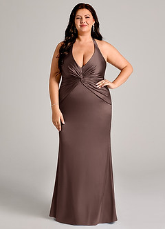 Azazie Valerie Bridesmaid Dresses Ganache Mermaid Pleated Stretch Satin Dress image7