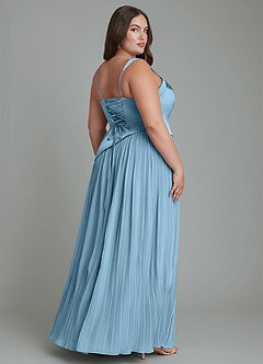 Azazie Stephanie Bridesmaid Dresses Steel Blue A-Line Pleated Stretch Satin Dress image8