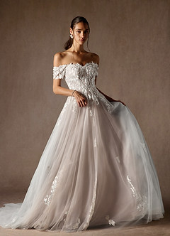 Azazie Rowe Wedding Dresses Diamond White Caramel Ball-Gown Off the Shoulder Tulle Dress image3