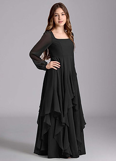 Azazie Clara Junior Abito A-Line in Chiffon Blusa Nero image4