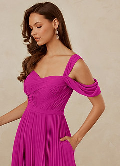Christian Siriano Bridal for Azazie 1013 Bridesmaid Dresses Fuchsia A-Line Off the Shoulder Chiffon Dress image6