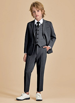 front Oliver Boys Charcoal 5-Piece Suit With Pre-tie
