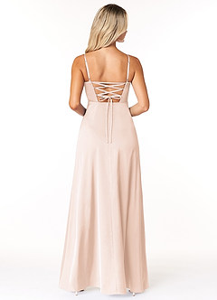 Azazie Marchella Bridesmaid Dresses Blushing Pink A-Line Corset Stretch Satin Dress image2
