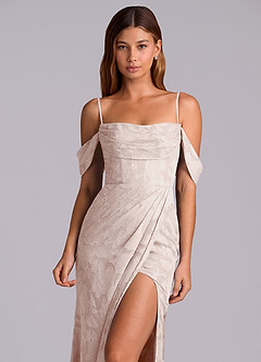 Azazie Johana 신부 들러리 드레스 인어 오프 더 숄더 플로럴 번아웃 바닥 길이 드레스 image2