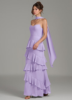 Azazie Imani Robes de demoiselle d'honneur Robe Trapèze en Mousseline de soie Rayé Lilas image3