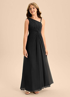 Azazie Brooke Junior Black A-Line Side Slit Chiffon Dress image5