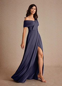 Azazie Milton Mother of the Bride Dresses Stormy A-Line Pleated Stretch Satin Dress image2