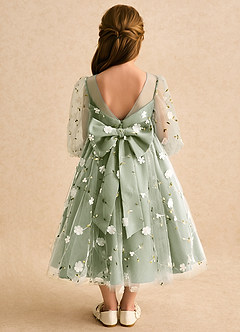 Azazie Elowen Flower Girl Dresses Pistachio A-Line Sweetheart Neckline Lace Dress image2