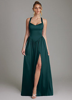 Azazie Francis Bridesmaid Dresses Pine A-Line Corset Stretch Satin Dress image1