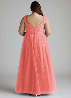 Azazie Luxi Bridesmaid Dresses Coral A-Line Pleated Tulle Dress image10