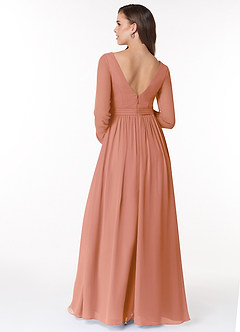Azazie Teton Maternity Bridesmaid Dresses A-Line Long Sleeve Chiffon Floor-Length Dress image2