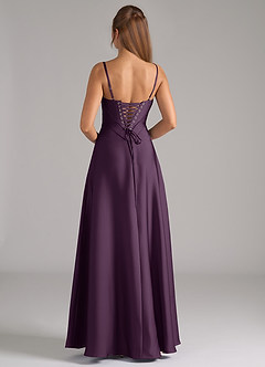 Azazie Valentine Robes de demoiselle d'honneur Robe Trapèze en Satin extensible Corset Prune image5