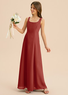 Azazie Lambie Junior Terracotta A-Line Pleated Chiffon Dress image7