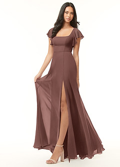 Azazie Bondi Bridesmaid Dresses Espresso A-Line Ruffled Chiffon Dress image4