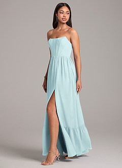 Azazie Kailee Bridesmaid Dresses Sea Glass A-Line with Pockets Chiffon Dress image3