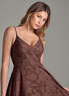 Azazie Amani Bridesmaid Dresses Espresso A-Line Pleated Floral Burnout Dress image7