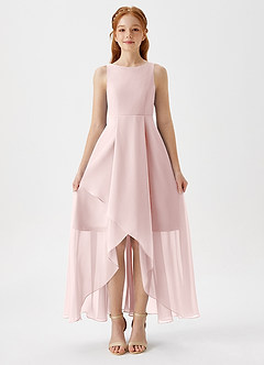 Azazie Lizette Junior Blushing Pink A-Line Pleated Chiffon Dress image3