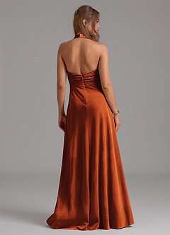 Azazie Tessie Vestidos de damas de honor Vestido de Naranja Quemada de terciopelo de Corte en A con Plisado image7