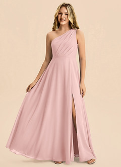 Azazie Phaedra Junior Powder Pink A-Line Pleated Chiffon Dress image1