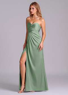 Azazie Sabrine Final Sale Matcha A-Line Sweetheart Neckline Stretch Satin Dress image4
