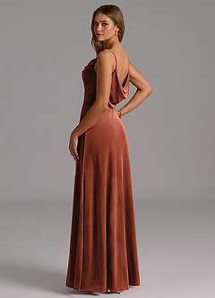 Azazie Olaine Final Sale Terracotta A-Line Pleated Velvet Dress image6