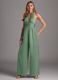 Azazie Oli Bridesmaid Dresses Matcha Pleated Stretch Satin Jumpsuit image4