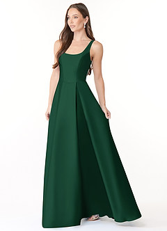 Azazie Neve Vestidos de damas de honor Vestido de Verde Oscuro de Satén Elástico de Corte Princesa con Con bolsillos image3