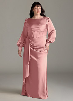 Azazie Raye Robes de demoiselle d'honneur Robe Sirène en Satin extensible Manche longue Rosette image7