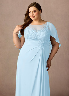 Azazie Hera Mother of the Bride Dresses Sky Blue A-Line Lace Capelet Chiffon Dress image11