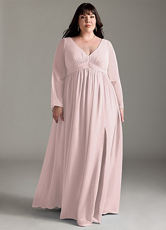 Azazie Teton Maternity Bridesmaid Dresses A-Line Long Sleeve Chiffon Floor-Length Dress image9